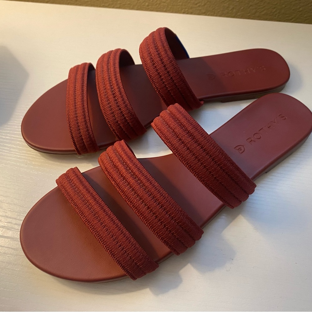Rothy’s Triple Band Sandals in Sangria Red